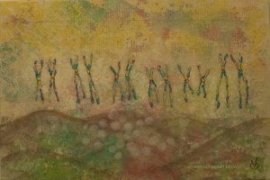 SOLD Morning in the Garden of Eden. 18 x 12, acrylic on lokta paper